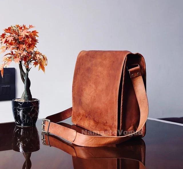 JSV Men's Genuine Leather Messenger Bags CrossBody Handbag Shoulder Bag Vintage