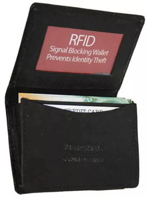 Black RFID Blocking Leather Gusseted Wallet Credit Card ID Business Holder-