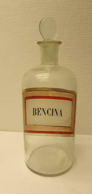 Apotheken gefäß Flasche Transparent Glas  Italien Um 1900 Bencina