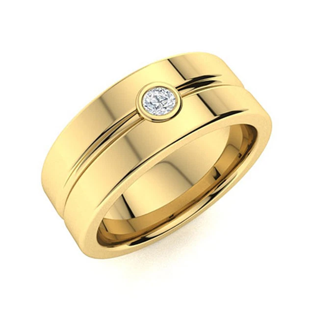 Véritable Diamant Homme Solitaire Bande Rond 0.10 Carat 7.5 MM Uni 14K or Jaune