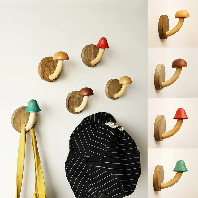1Pcs Wooden Mushroom Wall Hook Peg Coat Hanger Pegs Rack Hanging Hooks Decor AU