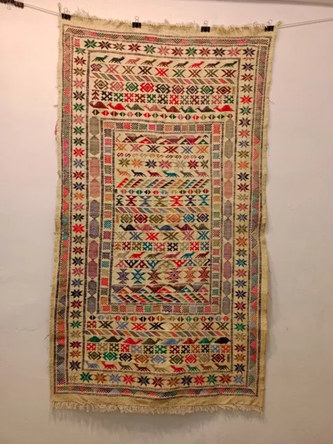 Vintage Beautiful Hand Woven Moroccan Wool Kilim Wall Hanging Home Decor