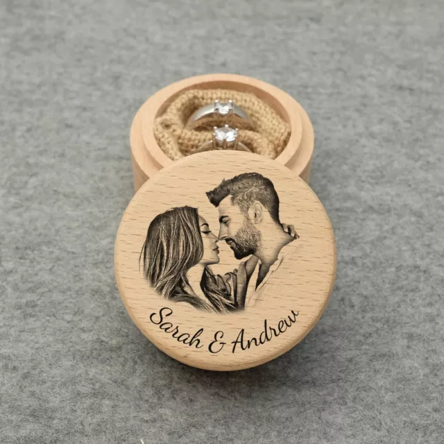 Personalised Wedding Ring Box with Picture Custom Wooden Ring Bearer Wedding Box