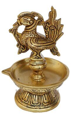 Gold Finish Brass Peacock Diya Decorative Lamp Showpiece For Home Decor 15 cm