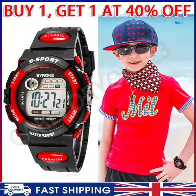 #F Multifunction Waterproof Child Boy Girl Sports Electronic Wrist Watch Red