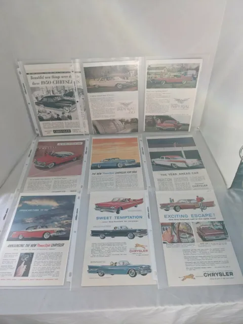 Frameable Set of 1950s Chrysler Car Ads Advertisements Great Copy & Photos