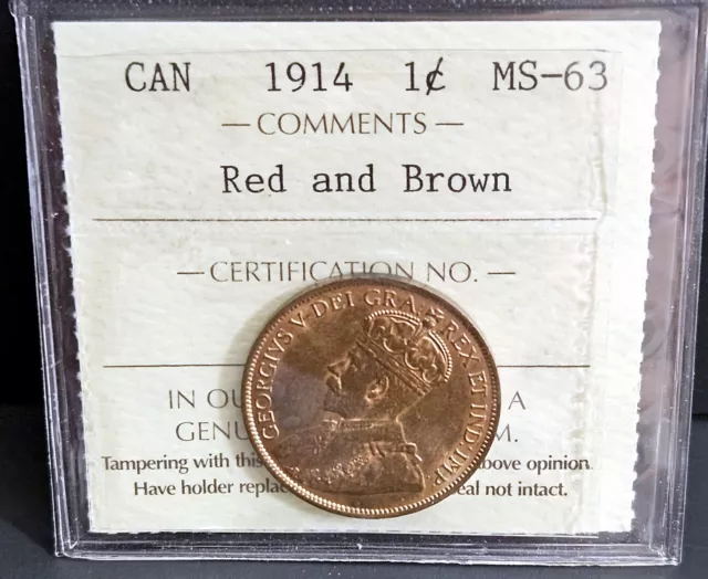 Canada 1914 Large Cent (C0108) ICCS MS-63 Red & Brown!!