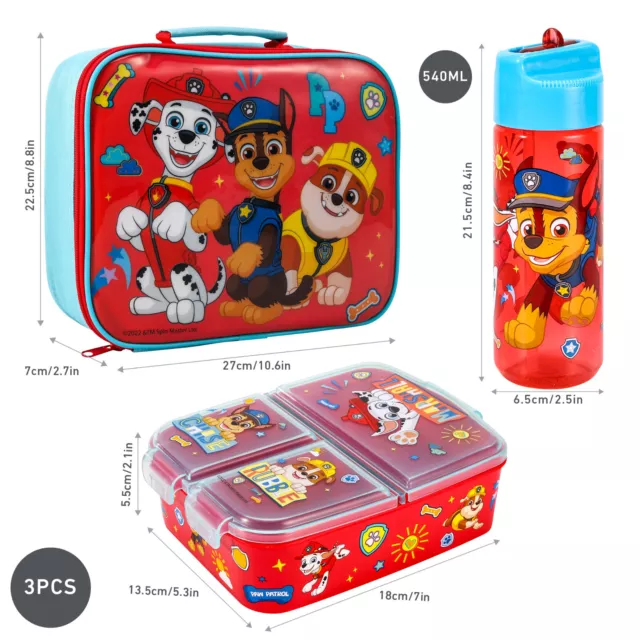 Paw Patrol Junge Kinder Brotdose Set - Brotzeittasche, Brotzeitdose und 580 ml Wasserflasche 3