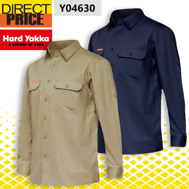 Hard Yakka Mens Work Shirts Long Sleeve Light Weight Drill Ventilated Y04630 NEW