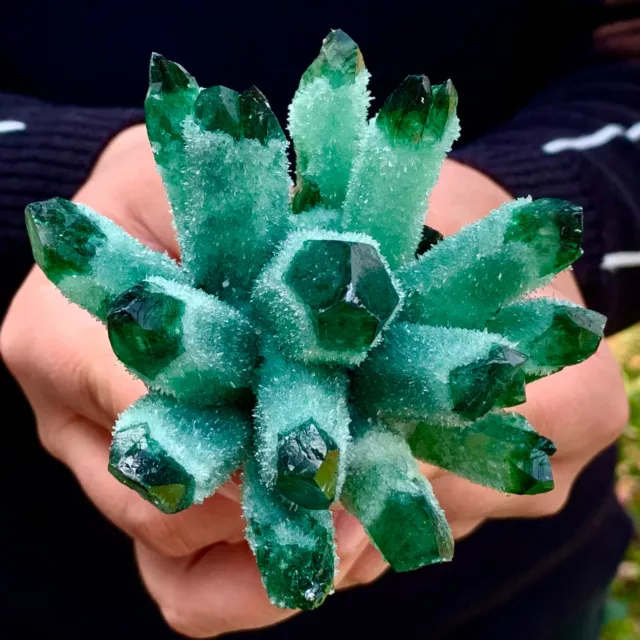 300G New Find green  PhantomQuartz Crystal Cluster MineralSpecimen 708