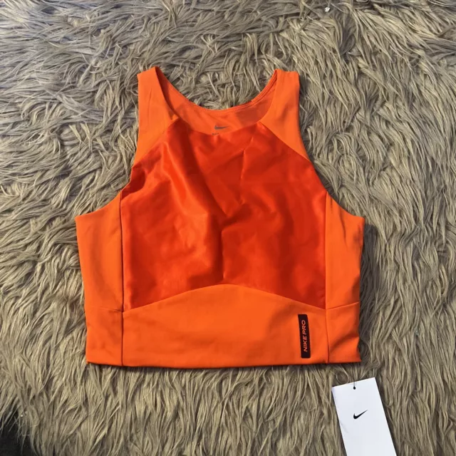 Nike Pro Dri - Fit Tight Fit Orange Satin Closed Back Sports Bra Sz Small NWT