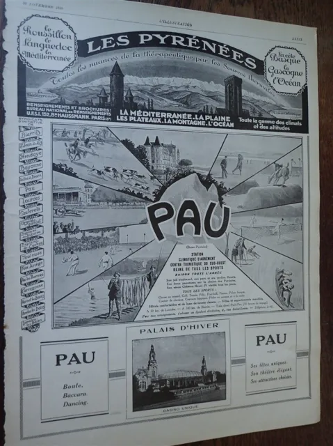 PYRENEES PAU publicité papier ILLUSTRATION 1926