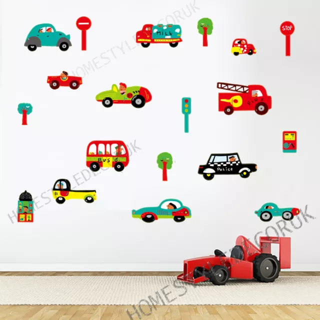Childrens Transport Vehicles Cars Wall Stickers Decals Nursery Boys Kids Bedroom 3