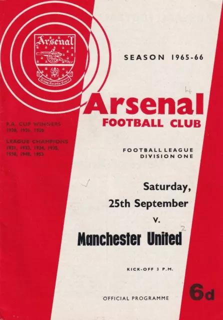 Arsenal Manchester United 1965 66 football programme vintage league