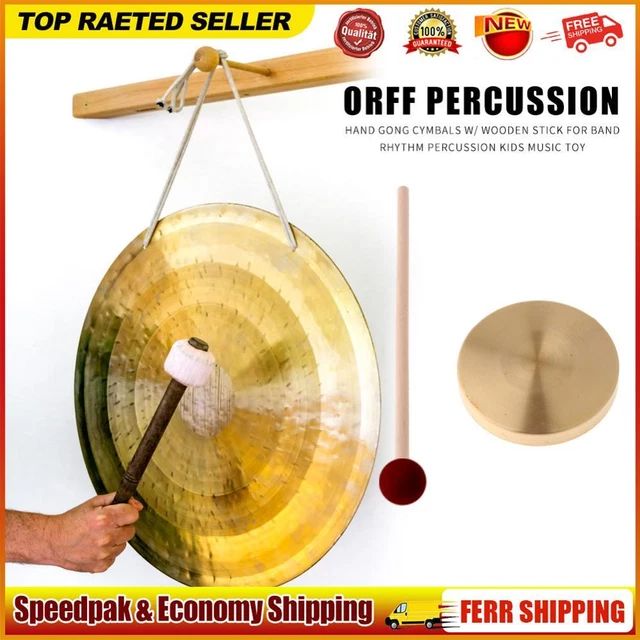 21cm Hand Gong Copper Cymbals with Wooden Stick for Band Rhythm Kids Music Toy