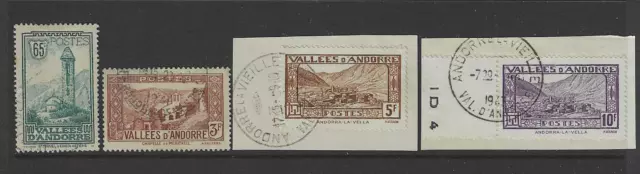 Andorra französisch 4 Briefmarken von 1932 aus Mi.Nr. 24-47 gestempelt
