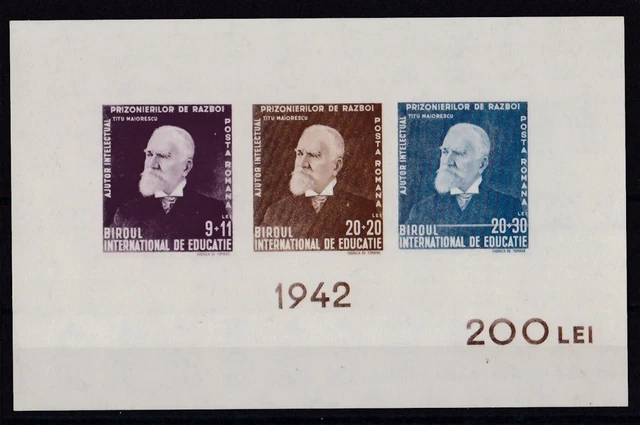 Rumänien 1942 postfrisch MiNr. Block 19B Titu Maiorescu