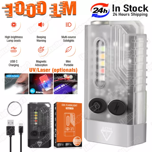 V10 1000lm Mini LED Flashlight Keychain Magnetic Portable Torch USB Rechargeable