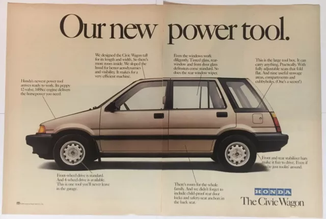 Honda Civic Wagon 1986 Vintage Print Ad Two Pages 16x11 Inches Wall Decor