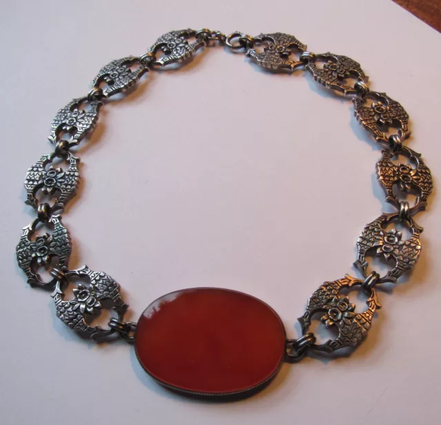 Vintage Sterling Carnelian Choker Necklace