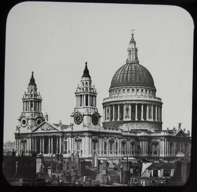 Glas magische Laterne Rutsche ST PAULS VON DÄCHERN LONDON C1890 ALTES FOTO