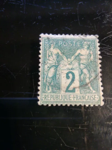 France Stamp Yvert N° 62 Type Sage 2c Green 1876 Cancelled Ttb 2