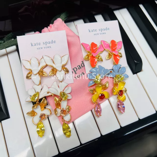 NWT Kate ks Spade Floral Frenzy Statement Earrings Enamel CZ Flower Linear