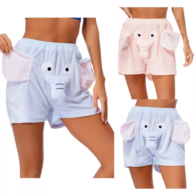 Womens Pajama Bottoms Pattern Shorts Cartoon Sleepwear Loose Elephant Funny 3D