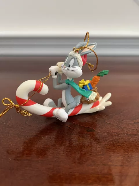 Trevco Looney Tunes 2001 Christmas Ornament BUGS BUNNY on a Candy Cane