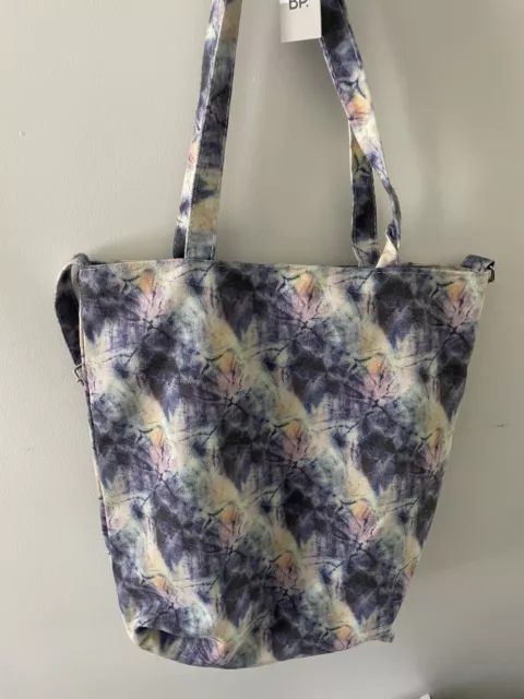 BP Nordstrom Blue Yellow Tie Dye Canvas Tote Shoulder Bag Snap Adjustable Strap