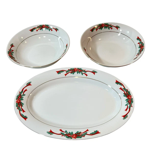 TIENSHAN FINE CHINA Poinsettia Ribbons Piece Completer Set