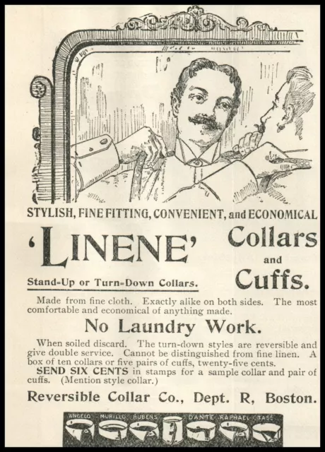 1898 Linene Collar Cuff Handsome Man Antique Dresser Vanity Mirror Clothing A025