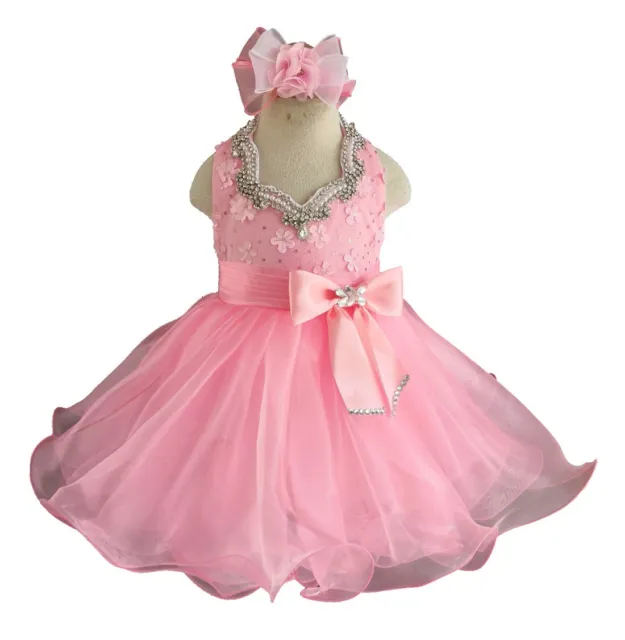 EB1211-1 pink Baby Kids Toddler Girl's Formal Pageant Dress 12-18Months