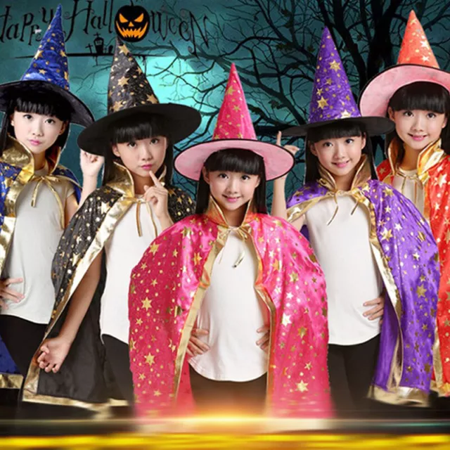 2 pz/set costume di Halloween bambini mantello strega mantello mantello mantello e cappello cosplay -H7