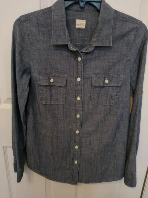 J. Crew The Perfect Shirt Women's Small Long Sleeve Cotton Blue Chambray Shirt