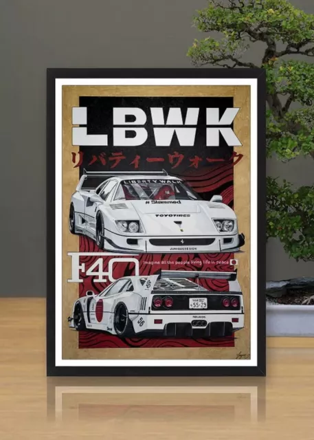 Liberty Walk Ferrari F40 Hand-drawn Automotive Art Print (A3 - 11.7"x16.6")