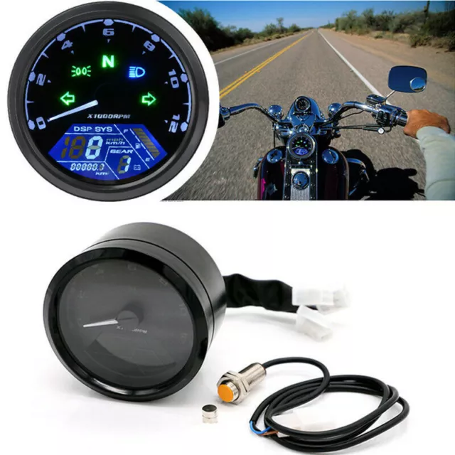 Digital Motorcycle Speedometer Tachometer Racer Odometer Gauge Fit For Harley