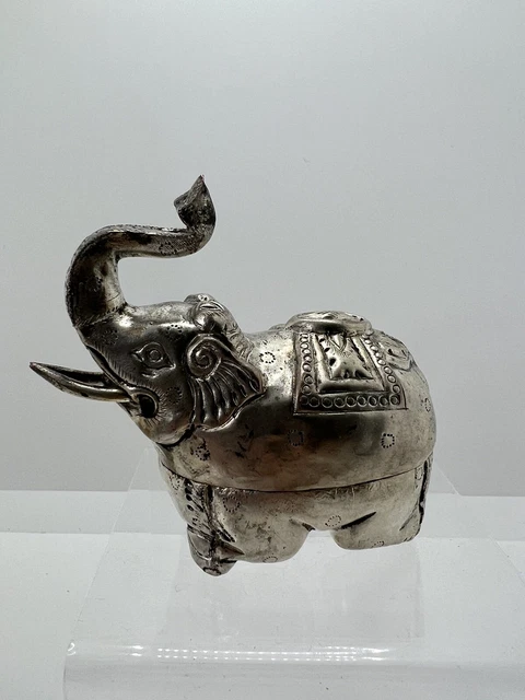 Vintage Asian Cambodian Silver Plated Elephant Betel Trinket Nut Box