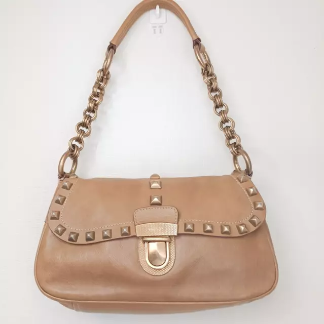 PRADA Chain Shoulder Bag Handbag Leather Camel Authentic