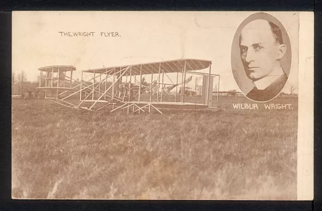 1910 WILBUR WRIGHT & THE WRIGHT FLYER Harvard Boston Aero Meet Postcard