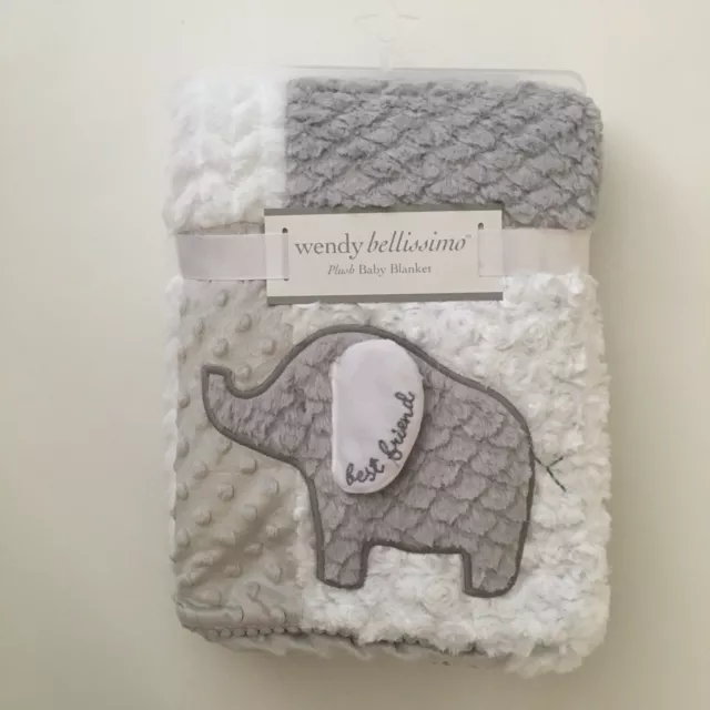 NEW Baby Blanket Elephant Theme White Gray Baby Gift | Wendy Bellissimo