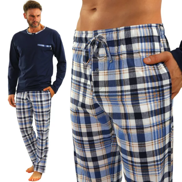 Herren Schlafanzug Sesto Pyjama 100% Baumwolle Langarm + Pyjamahose Nachtanzug