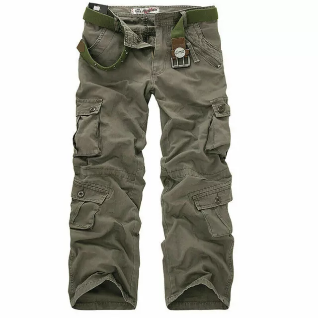 MENS ARMY CARGO Combat Military Trousers Pants Slacks Multi Pockets ...