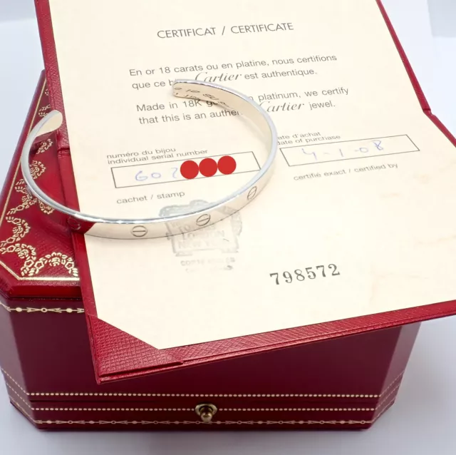 Authentic! Cartier 18k White Gold Love Cuff Open Bracelet Size 21 w/ Certificate 3