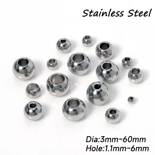 Stainless Steel Round Ball Spacer Beads Jewellery Making 3 4 5 6 7 8 9 to 60 mm