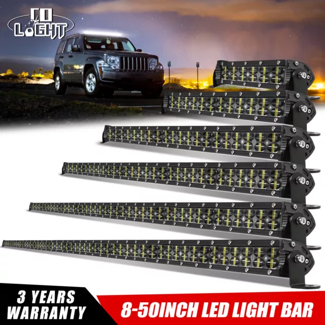 8/14/22/32/42/52'' LED Light Bar Flood Spot Roof Driving For Jeep Truck SUV 4WD