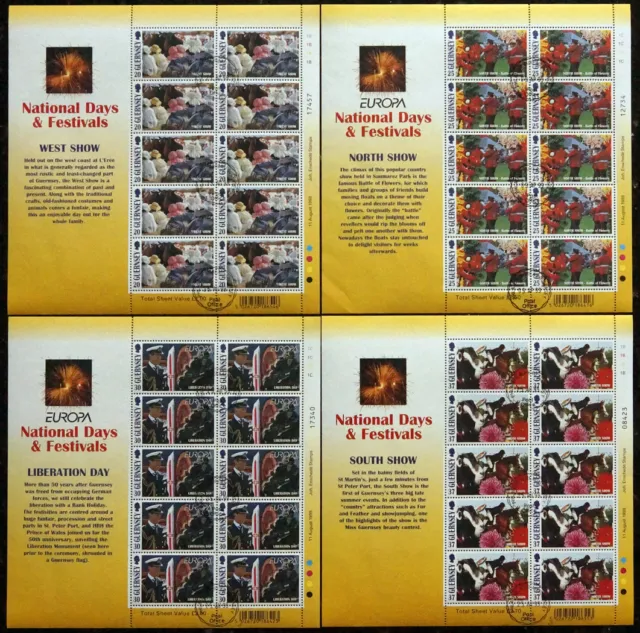 GUERNSEY 1998 EUROPA NATIONAL FESTIVALS SET 4 ILLUSTRATED SHEETS x 10 USED CTO