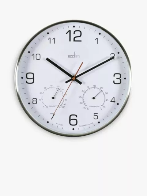 Acctim Komfort Wall Clock Non-Ticking Sweep Metal Case Brushed Steel 30cm