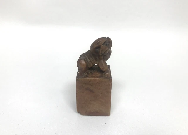 Vintage Chinese Soap Stone Dog Of Foo Blank Seal Figurine Hand Carved China