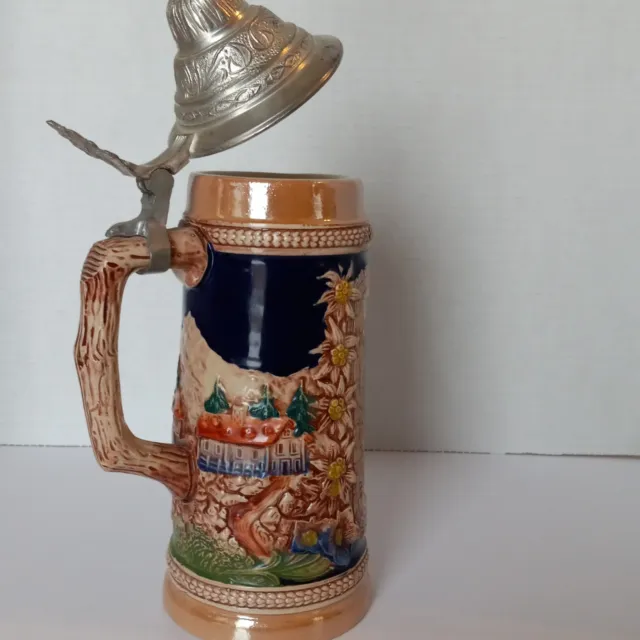 German Beer Stein Original Gerzit with Pewter lid.  7.5"